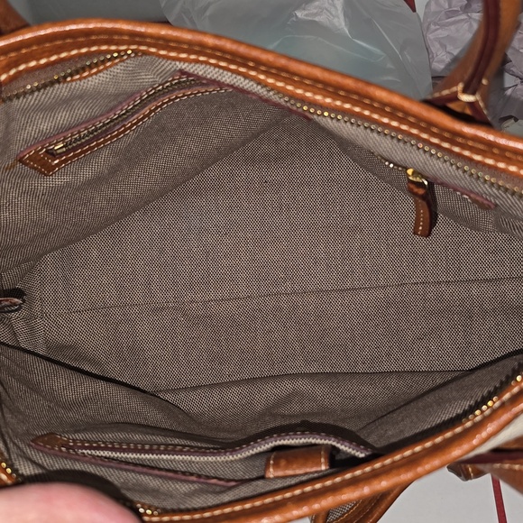 Dooney & Bourke Florentine Vacchetta Leather Double Pockets Tote - Picture 9 of 16